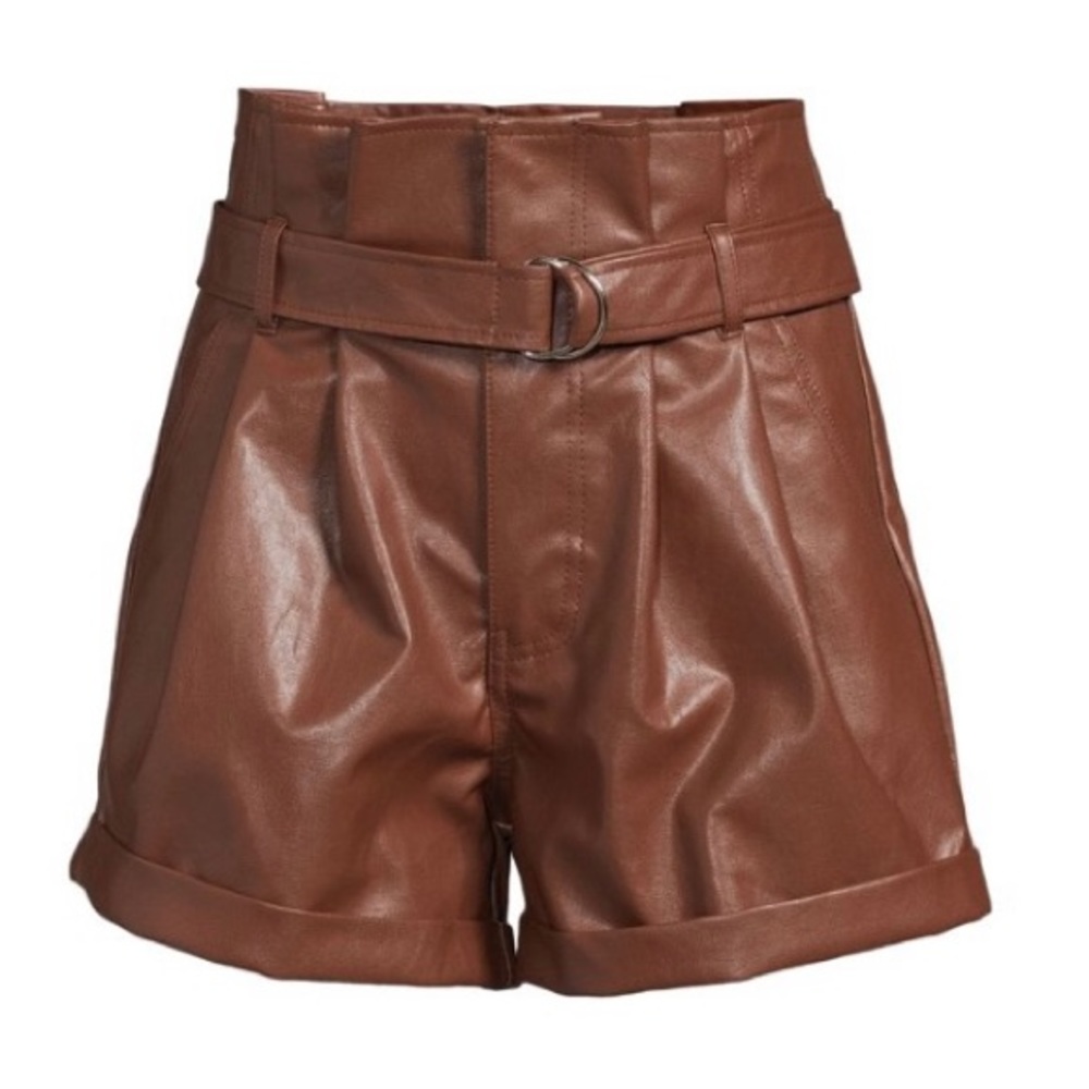 Brown Faux Leather High-Waisted Shorts